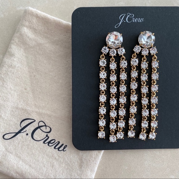 SOLD J.Crew Crystal Fringe Statement Earrings - Picture 6 of 9